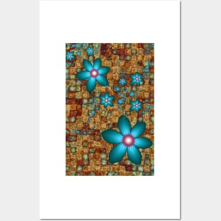 Turquoise Fractal Flowers Posters and Art